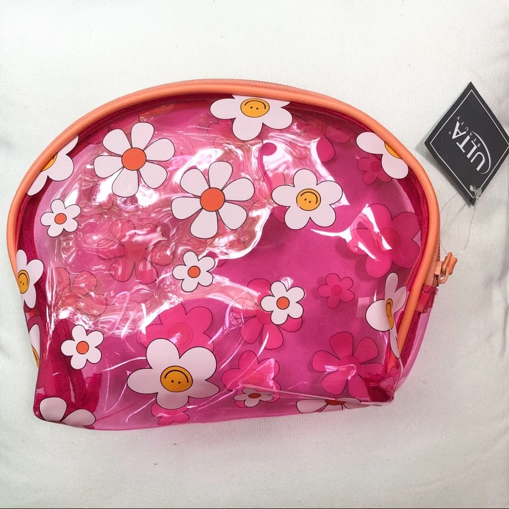 Pink Smiley Floral Makeup Bag
